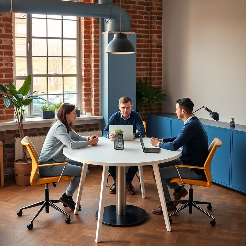 Trzyosobowy zespół Polski Atelier w nowoczesnym poznańskim biurze coworkingowym